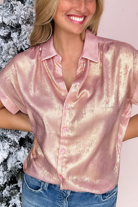 Metallic Pink Loose Fit Blouse