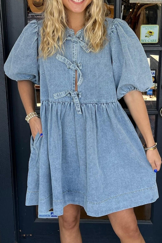 Bowknot Denim Bubble Dress