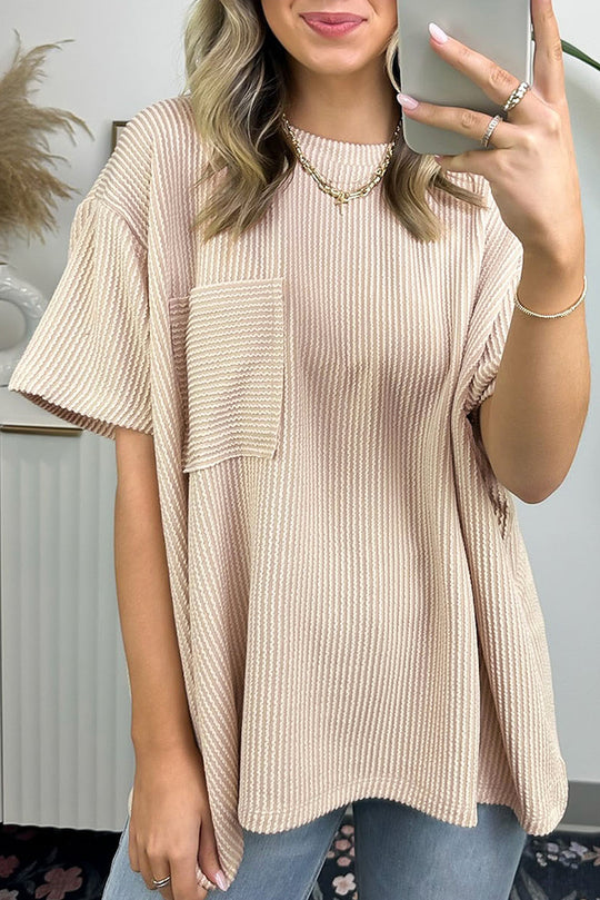 Pink Corduroy Knit Loose Top