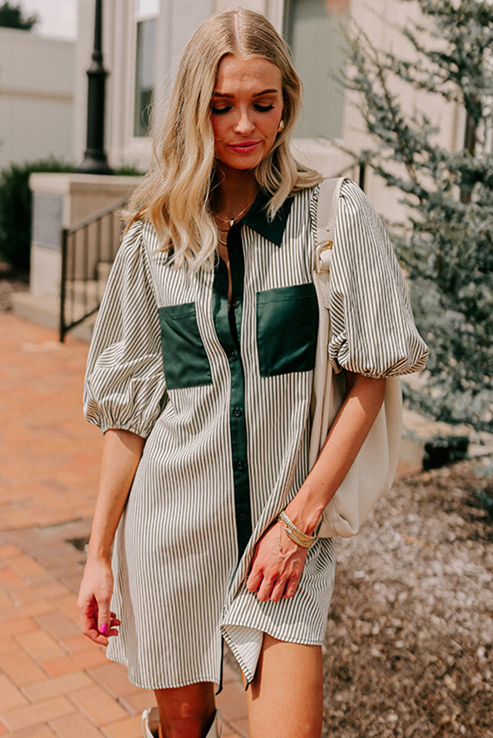 Striped Green Short Dress 