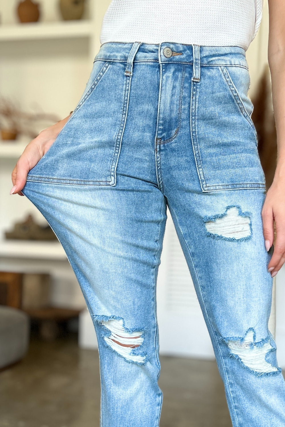 Distressed Judy Blue Straight Leg Jeans