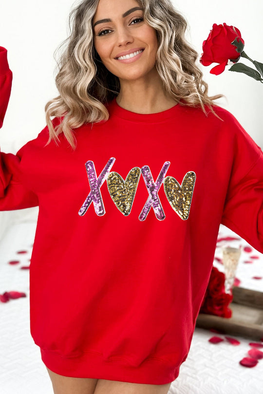 Valentine Heart Glitter XOXO Graphic Sweatshirt