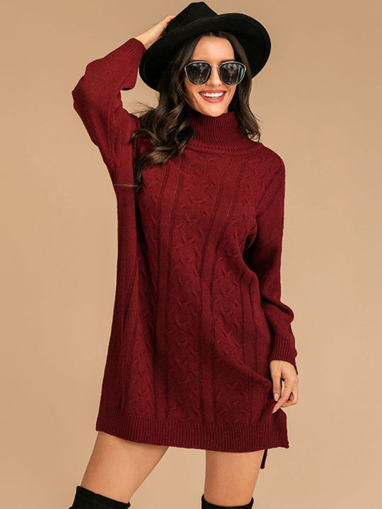 Turtleneck Long Sleeve Mini Sweater Dress