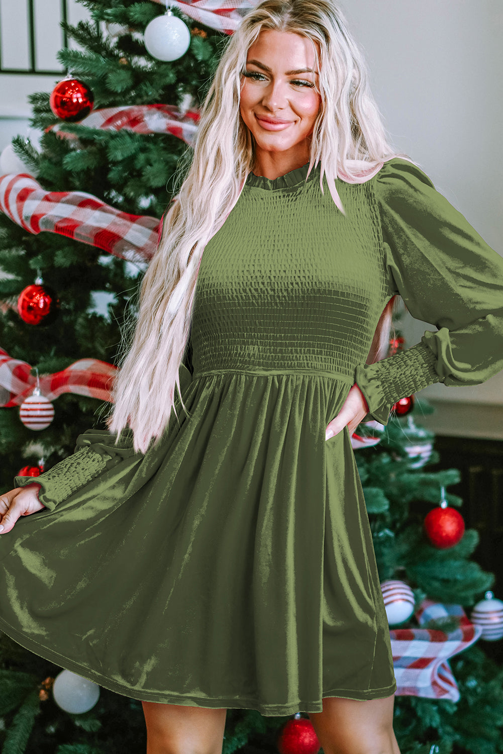 Holiday Velvet Smocked Dress