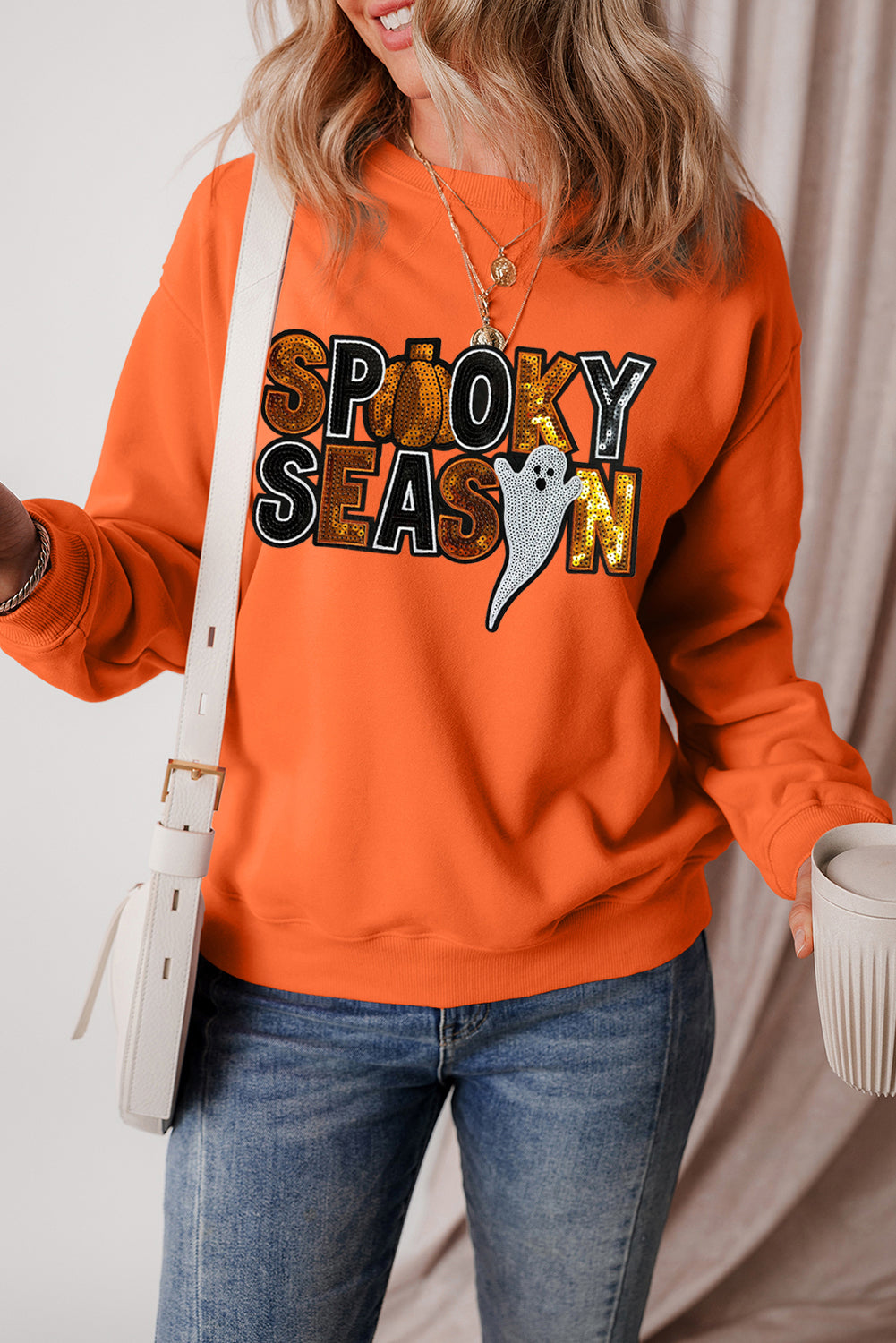  Sequin "SPOOKY SEASON" Halloween Ghost Sweatshirt