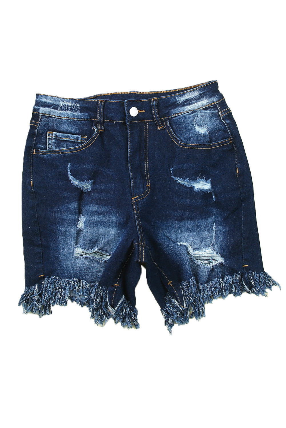 Dark Denim Distressed Skinny Shorts - Klazzi Fashion Boutique