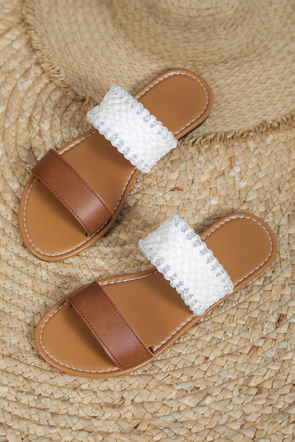 Leather Chestnut Woven Strap Sandals