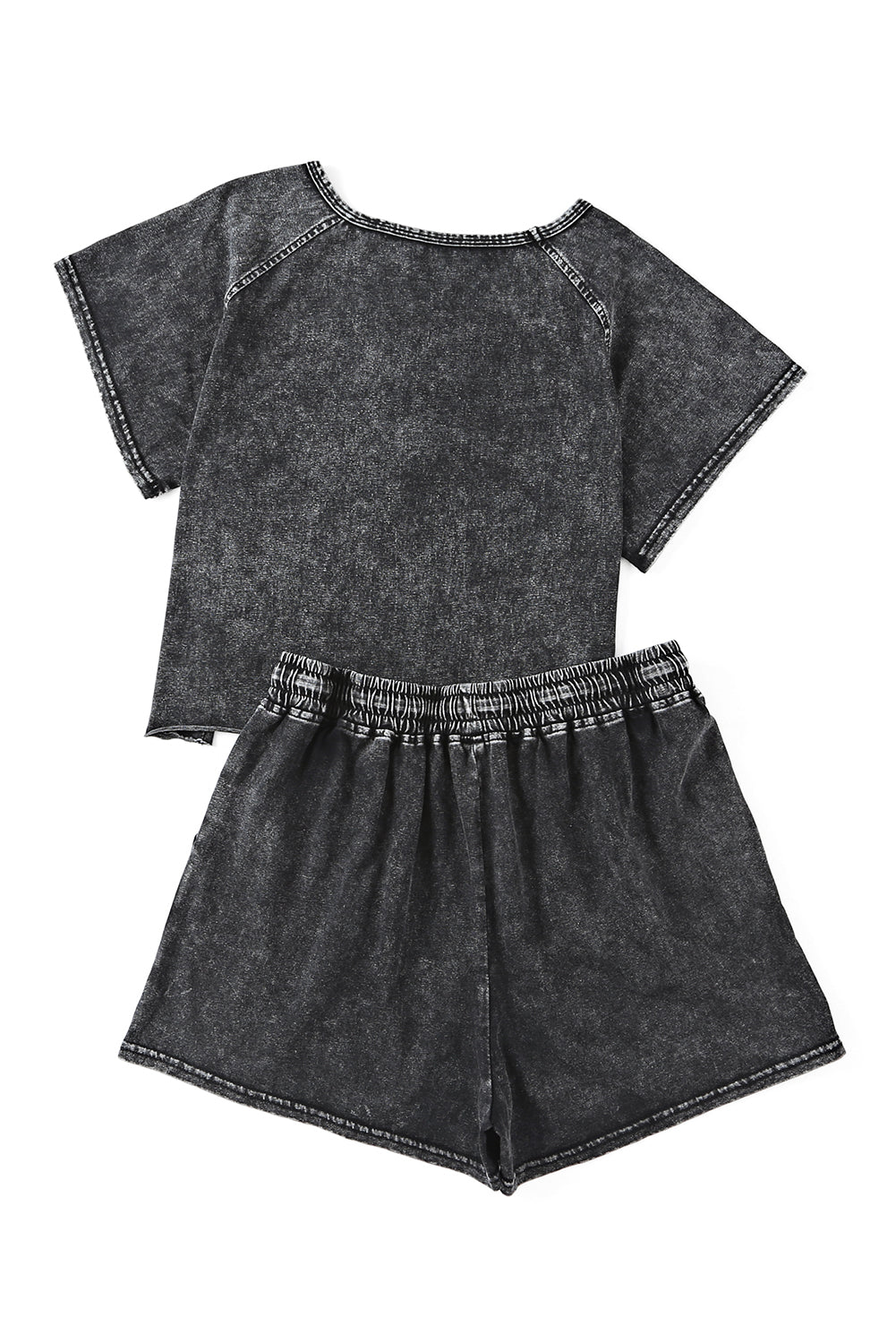 Black Acid Washed Short Lounge Set - Klazzi Fashion Boutique