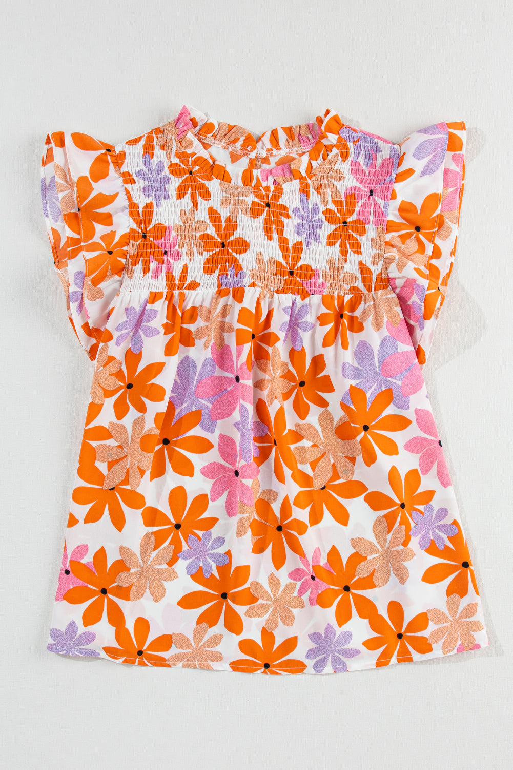  Ruffled Orange and Pink Floral Top