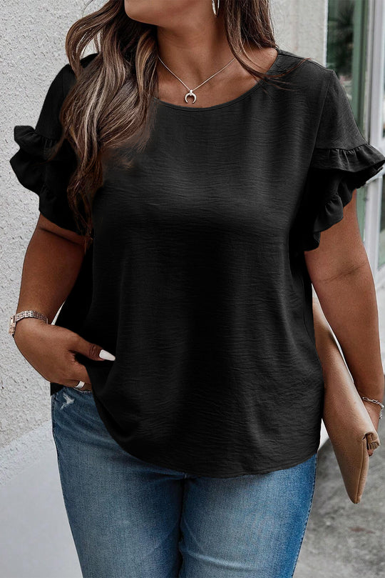 Plus Size Bright Ruffled Short Sleeve Top