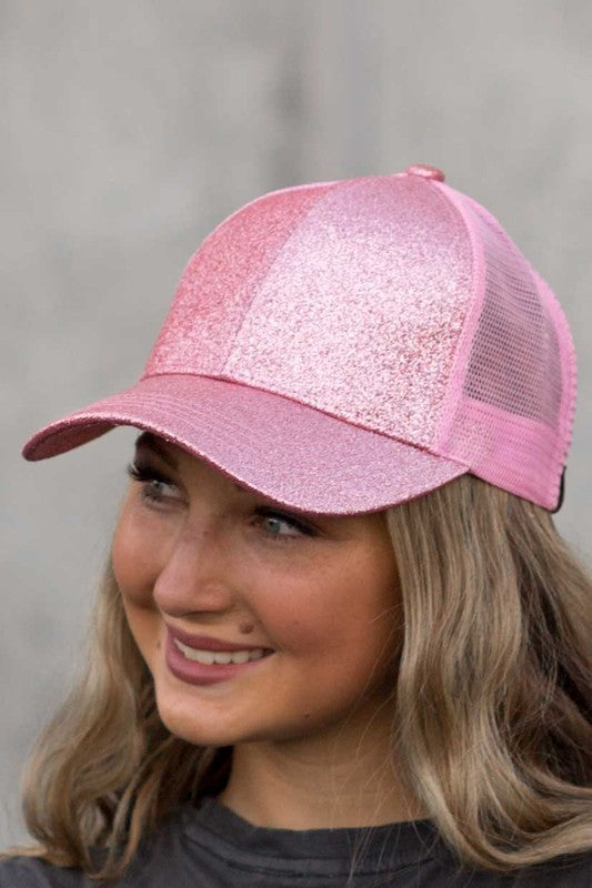 Shiny Glitter Trucker Ponytail Cap