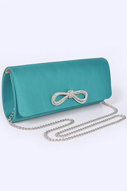 Satin Rhinestone Bow Clutch Bag