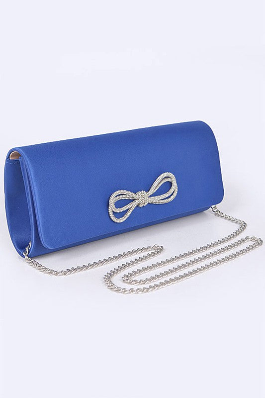 Satin Rhinestone Bow Clutch Bag