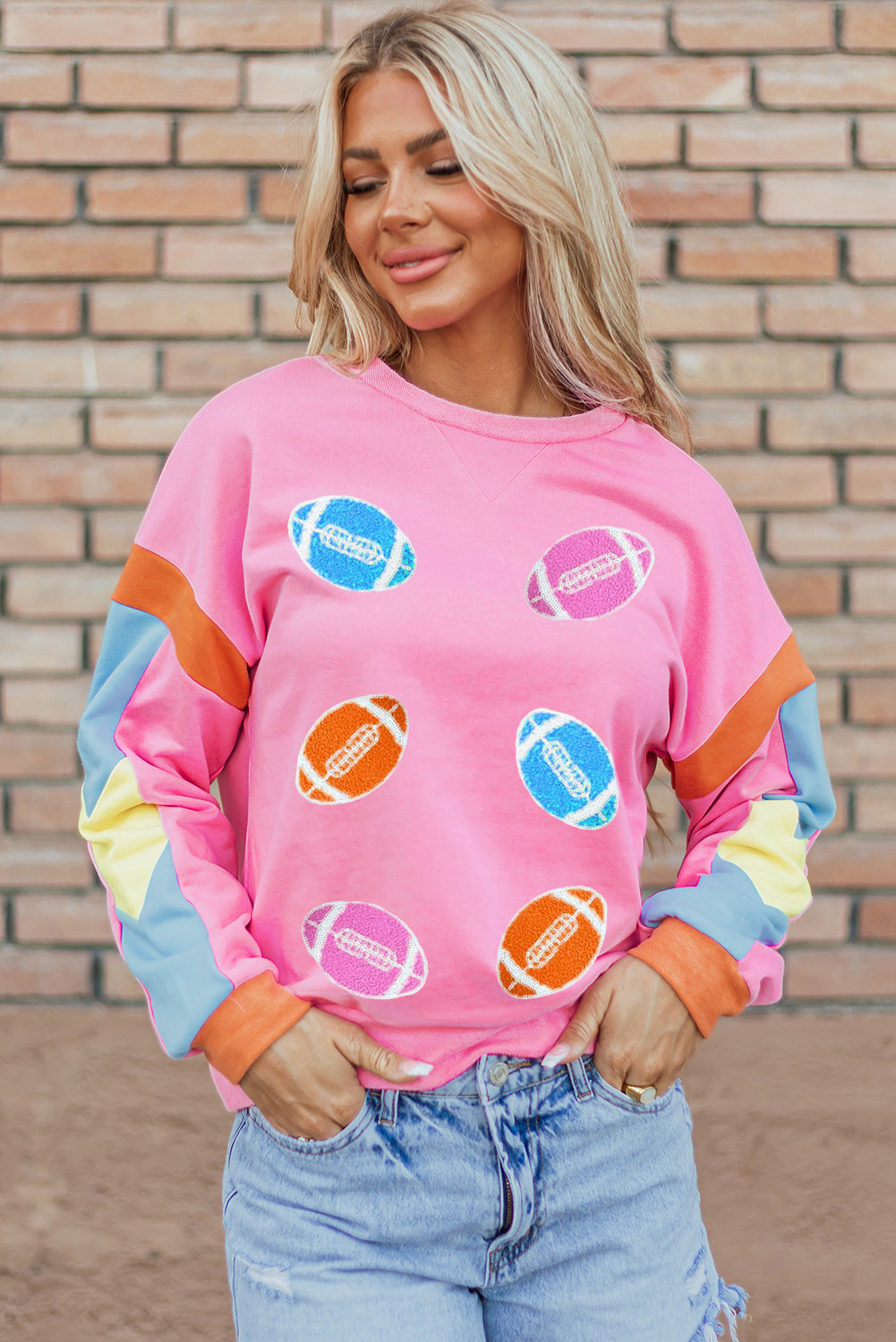  Game Day Multicolor Sequin Footballs Sweater