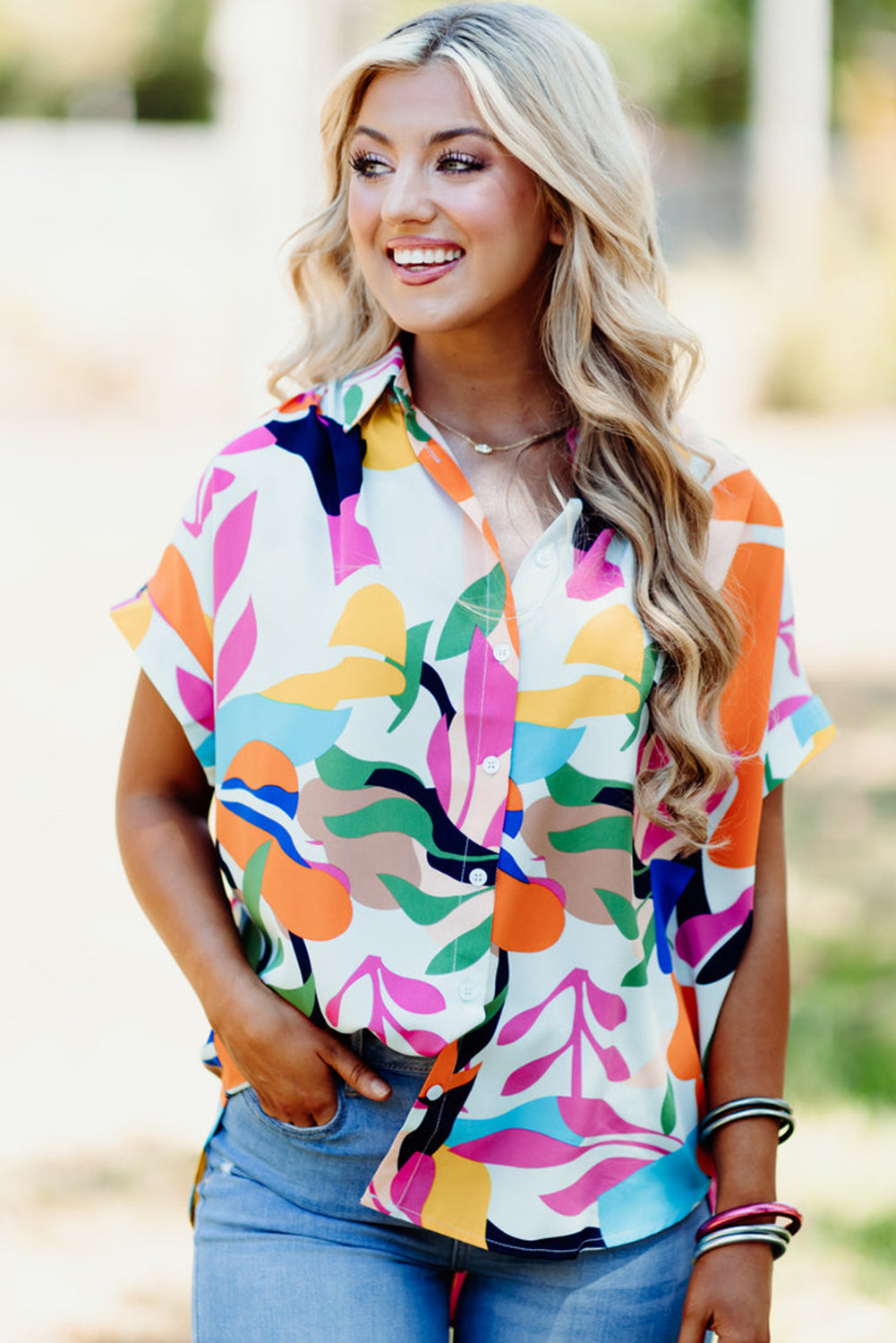 Whitney Leafy Multicolor Abstract Blouse