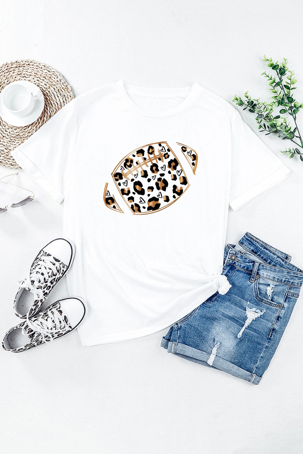 Leopard Heart Shape Football T Shirt