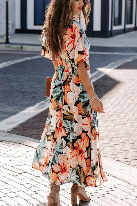 Long Floral Slit Midi Dress