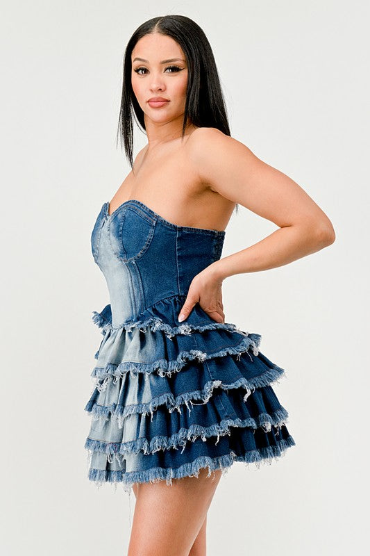 Daphane Denim Delight Tiered Ruffle Dress - Klazzi Fashion Boutique