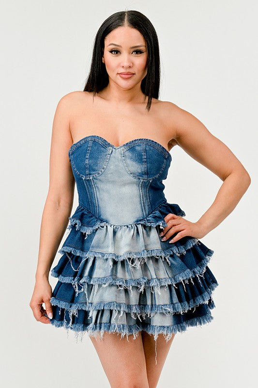 Daphane Denim Delight Tiered Ruffle Dress