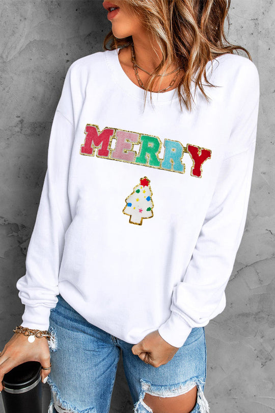  Christmas "Merry" Tree Chenille Graphic Sweatshirt