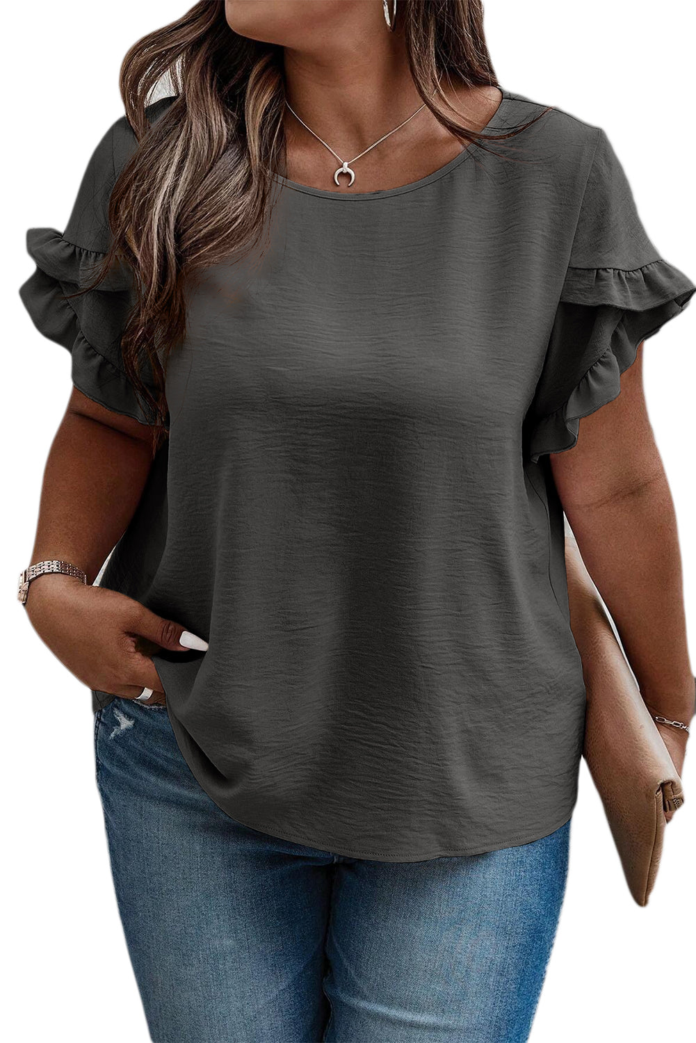 Plus Size Bright Ruffled Short Sleeve Top