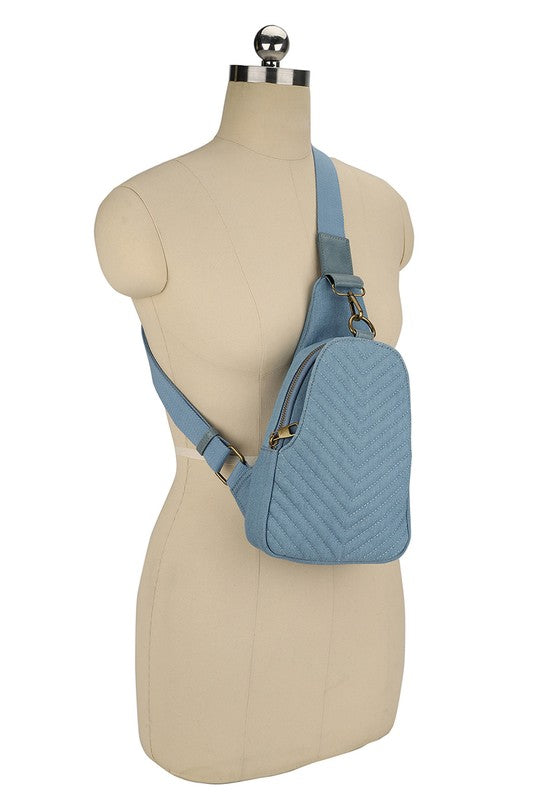 Chevron Quilted Casual Denim Sling Bag