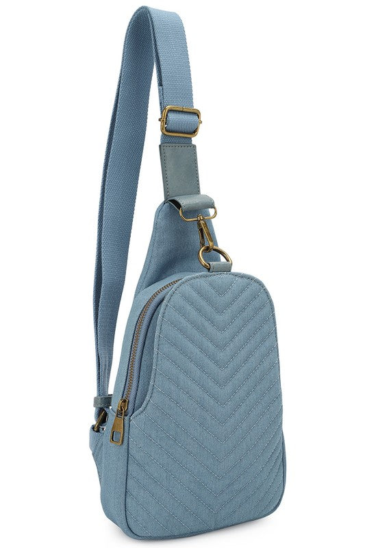 Chevron Quilted Casual Denim Sling Bag