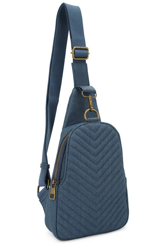 Chevron Quilted Casual Denim Sling Bag