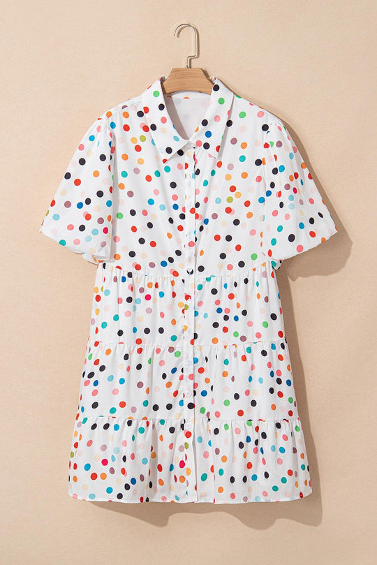 Plus Size Party Pop Polka Dot Buttoned Shirt Dress