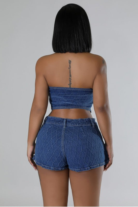 FASHION DENIM TWO PIECE SKORT SET