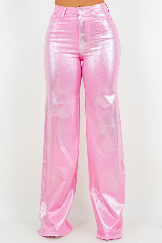 Metallic Pink Wide Leg Jean 