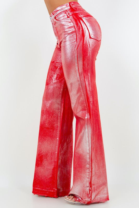 Metallic Wide Leg Jean in Red - Klazzi Fashion Boutique