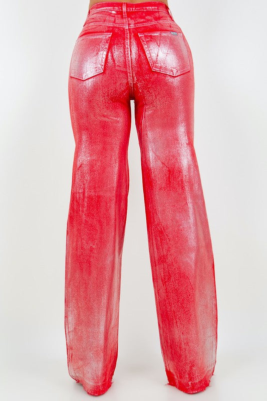 Metallic Wide Leg Jean in Red - Klazzi Fashion Boutique