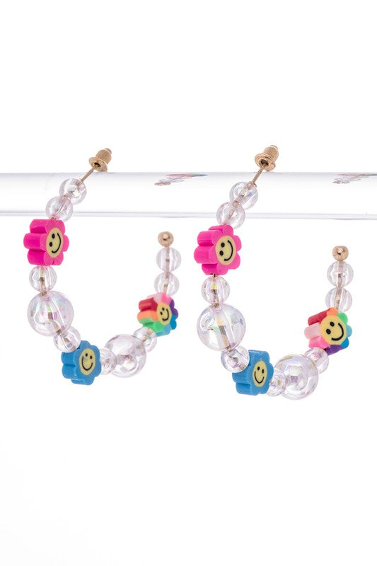 Smiley Multicolor Flower Bubble Hoop Earrings