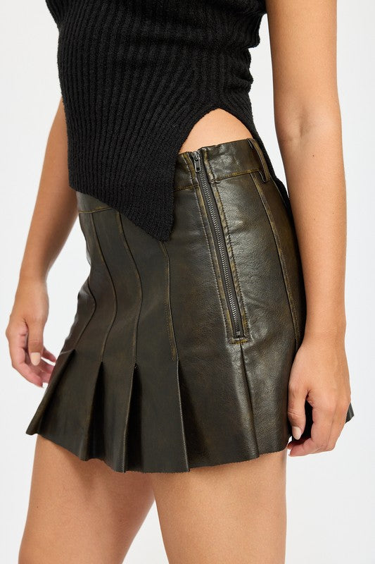 Yasmin Pleated Leather Skirt