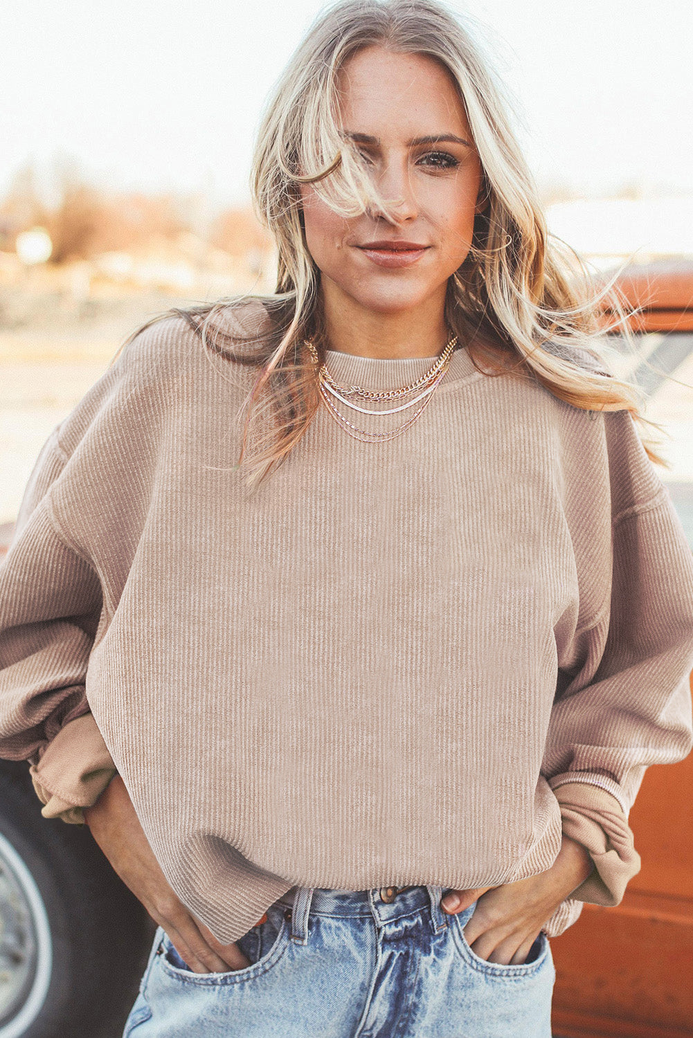 Slouchy Ribbed Corduroy Oversized Sweatshirt