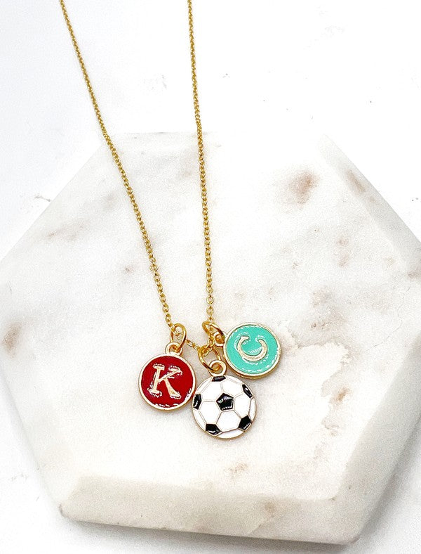 Red Teal Gold KC Current Initial Necklace Soccer