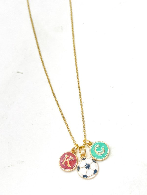 Red Teal Gold KC Current Initial Necklace Soccer