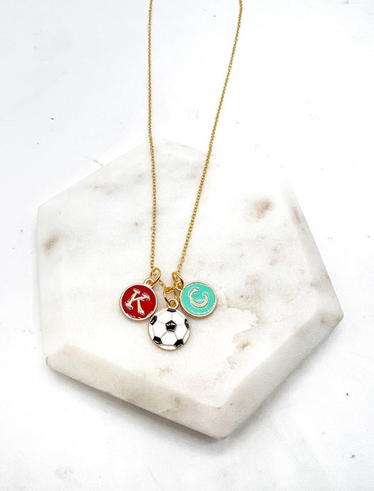 Red Teal Gold KC Current Initial Necklace Soccer