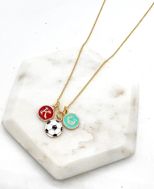 Red Teal Gold KC Current Initial Necklace Soccer