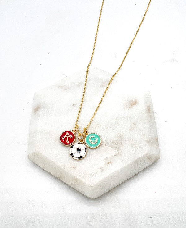 Red Teal Gold KC Current Initial Necklace Soccer