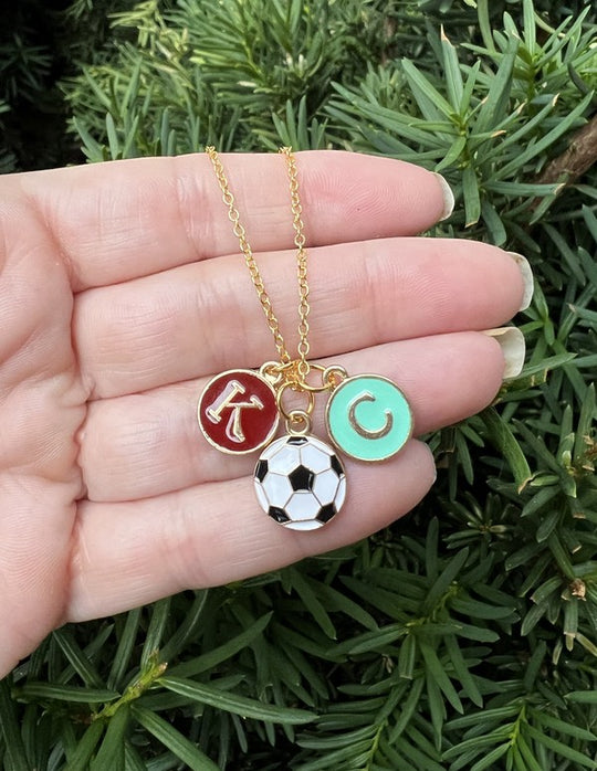 Red Teal Gold KC Current Initial Necklace Soccer