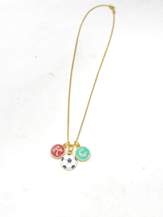 Red Teal Gold KC Current Initial Necklace Soccer