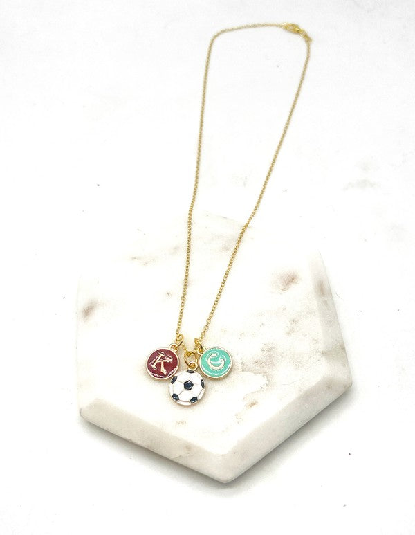 Red Teal Gold KC Current Initial Necklace Soccer