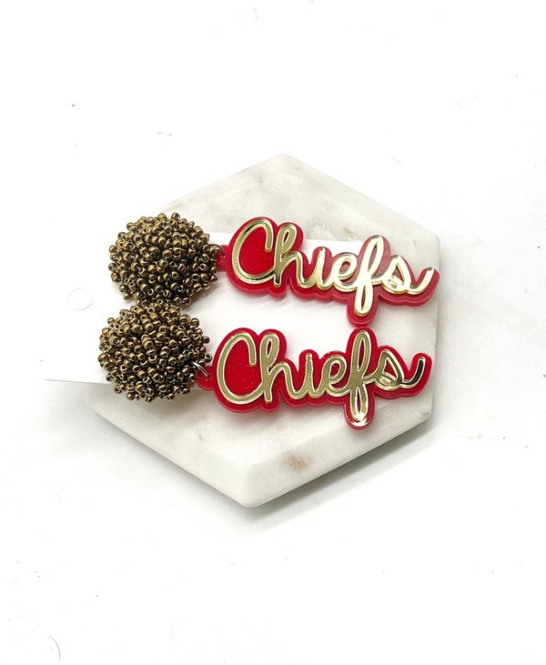 Kansas Chiefs Pom Pom Gold Football Earrings