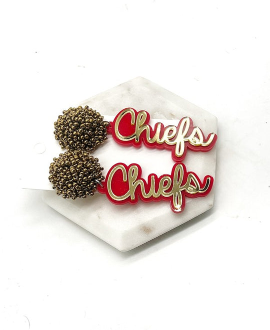 Kansas Chiefs Pom Pom Gold Football Earrings