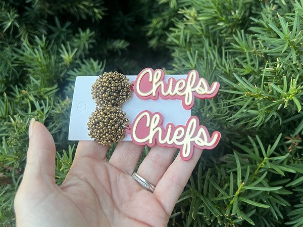 Kansas Chiefs Pom Pom Gold Football Earrings