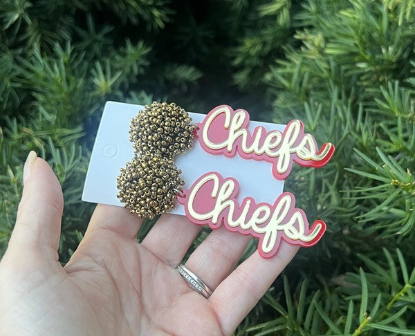 Kansas Chiefs Pom Pom Gold Football Earrings