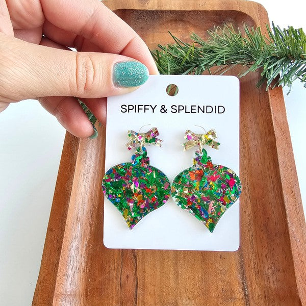 Christmas Green Sparkle Ornament Earrings