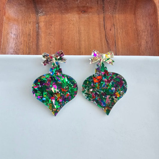 Christmas Green Sparkle Ornament Earrings